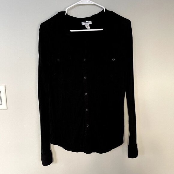Old Navy black long sleeved button down shirt rayon comfortable casual collared - Picture 1 of 5